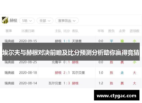 埃尔夫与赫根对决前瞻及比分预测分析助你赢得竞猜